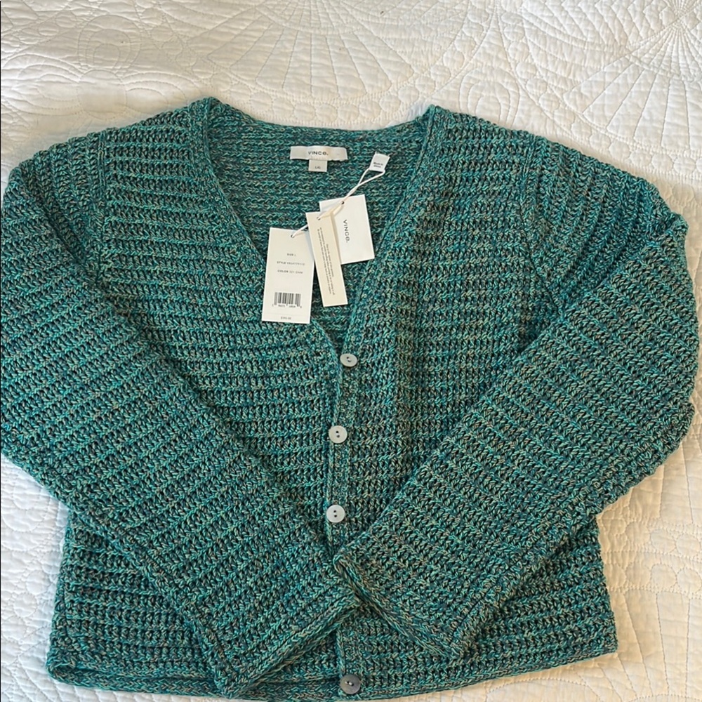 Vince Green V-Neck Sweater with Textured Knit